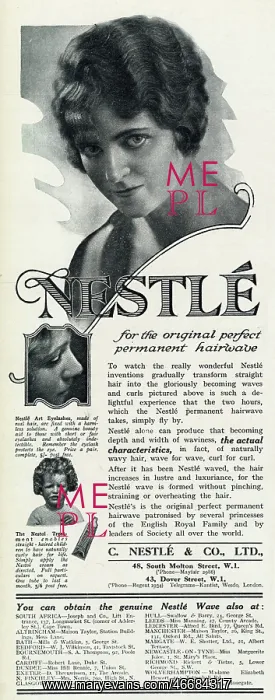 : Advert for Nestle permanent hairwave 1923 : Advert for Nestle permanent hairwave 1923