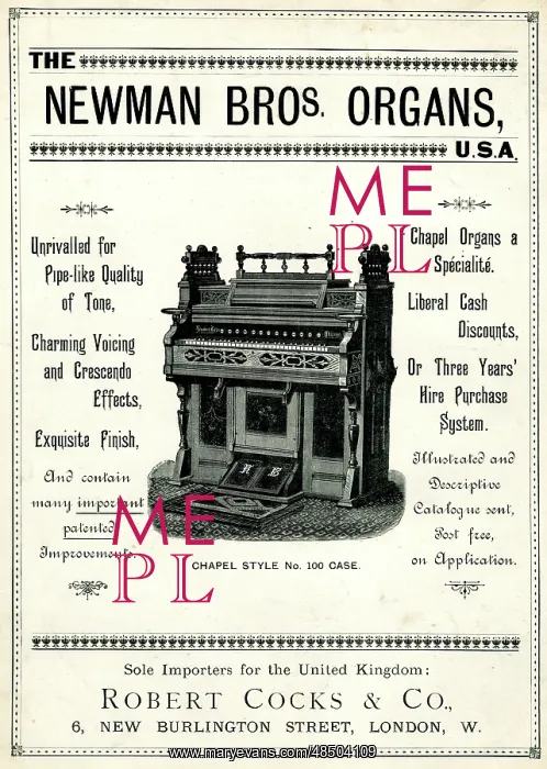  : Advertisement, Newman Bros Organs