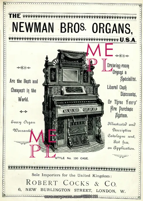 : Advertisement, Newman Bros Organs : Advertisement, Newman Bros Organs