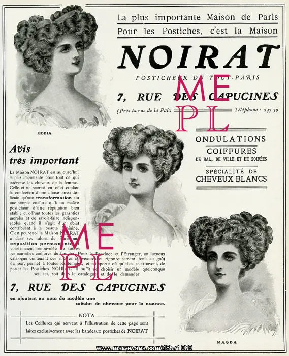: Advert for Noirat hairpieces 1909 : Advert for Noirat hairpieces 1909