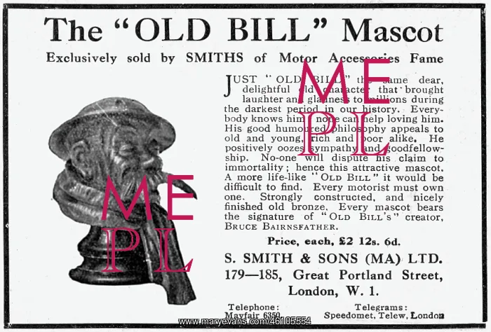 : Advertisement for Old Bill car mascot, 1920 : Advertisement for Old Bill car mascot, 1920