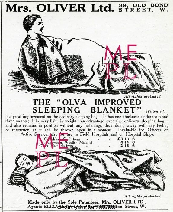  : Advert for the Olva sleeping blanket, WW1