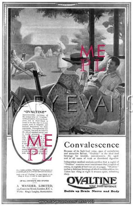 : Advert for Ovaltine, convalescence, WW1 : Advert for Ovaltine, convalescence, WW1