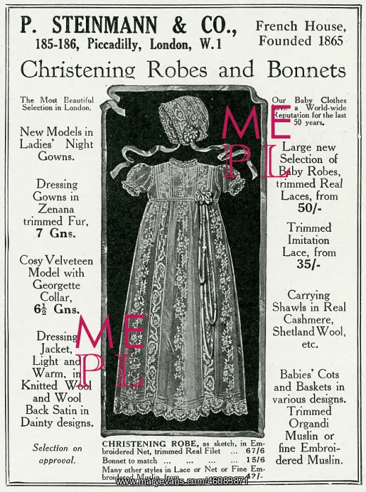 : Advert for P. Steinmann & Co Christening robes 1926 : Advert for P. Steinmann & Co Christening robes 1926