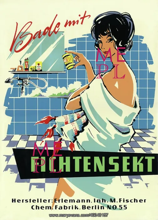 : Advertising panel for Fichtensekt bath salts, circa 1955 : Advertising panel for Fichtensekt bath salts, circa 1955