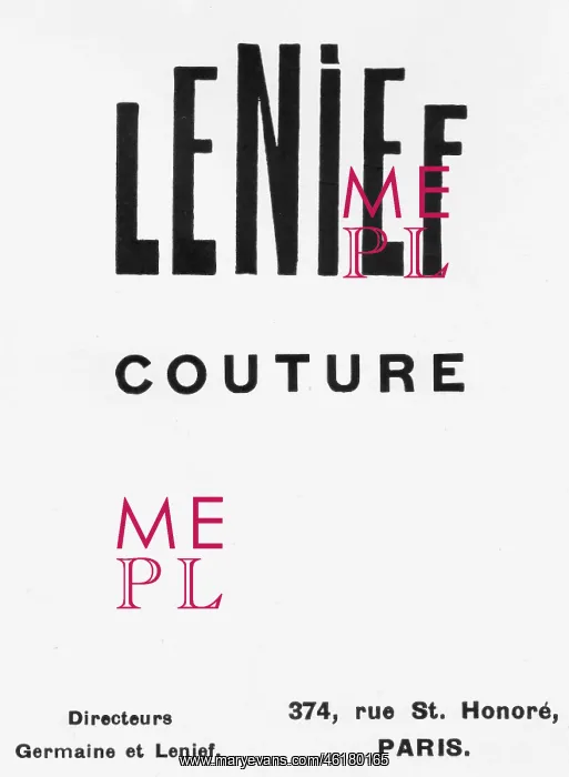  : Advert for the Parisian couturier Lenief, Paris, 1925