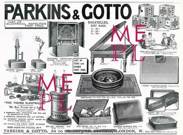 : Advert for Parkins and Gotto, gambling items 1903 : Advert for Parkins and Gotto, gambling items 1903