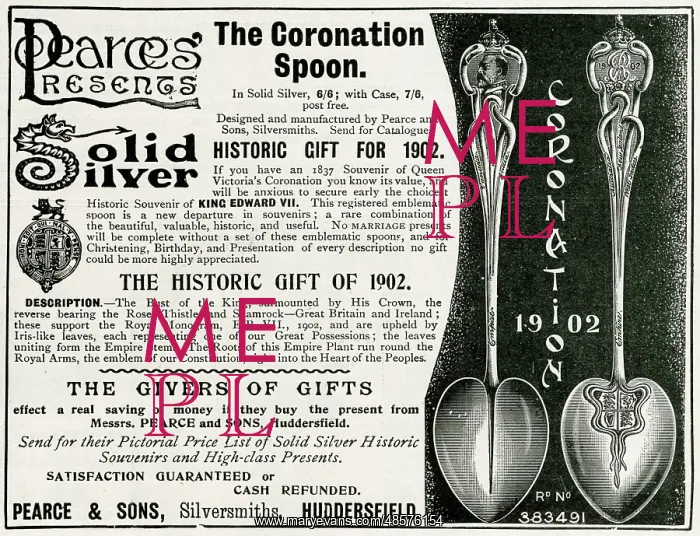 : Advert for Pearces Regents Coronation spoons 1902 : Advert for Pearces Regents Coronation spoons 1902