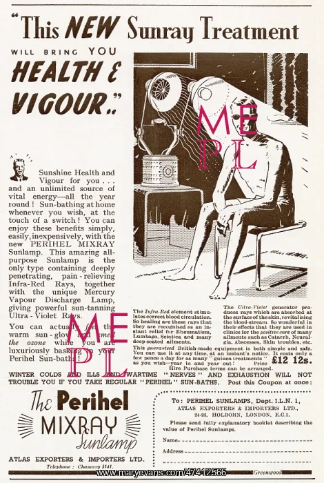 : Advert for Perihel Mixry - Sunlamp 1940 : Advert for Perihel Mixry - Sunlamp 1940