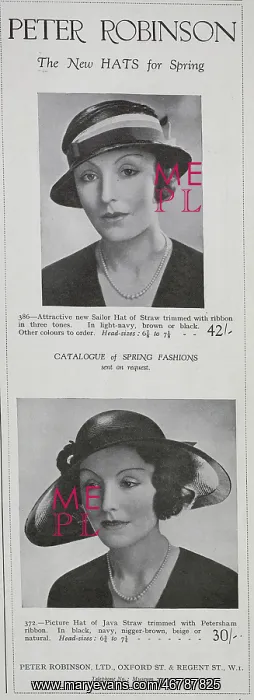 : Advertisement for Peter Robinson, New hats for Spring : Advertisement for Peter Robinson, New hats for Spring