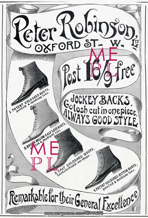 : Advert for Peter Robinson Victorian boots 1901 : Advert for Peter Robinson Victorian boots 1901