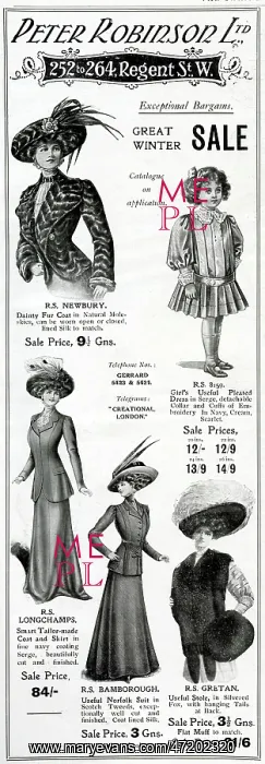 : Advert for Peter Robinson winter garments 1909 : Advert for Peter Robinson winter garments 1909