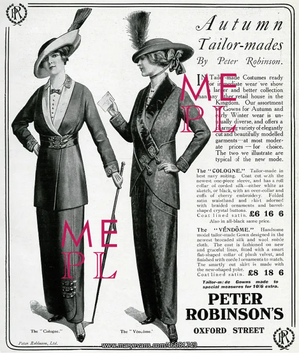: Advert for Peter Robinson's autumn tailor-mades 1913 : Advert for Peter Robinson's autumn tailor-mades 1913