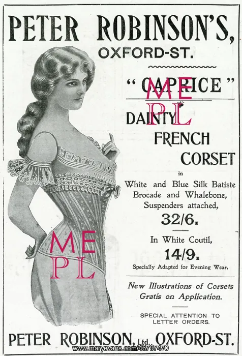 : Advert for Peter Robinson's corsets 1902 : Advert for Peter Robinson's corsets 1902
