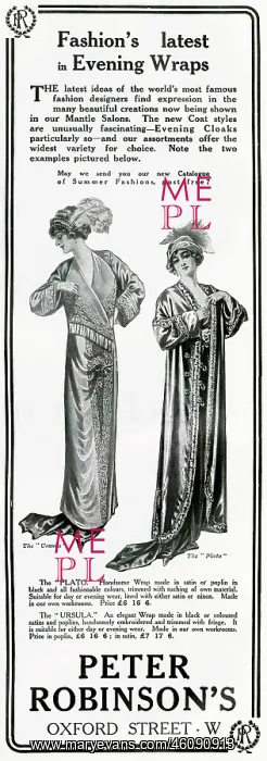 : Advert for Peter Robinson's evening wraps 1912 : Advert for Peter Robinson's evening wraps 1912