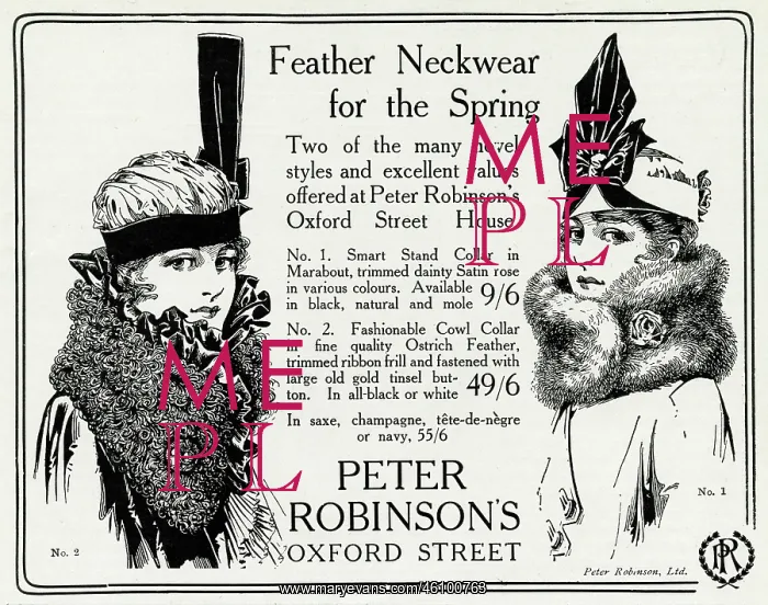 : Advert for Peter Robinson's feather neckwear 1916 : Advert for Peter Robinson's feather neckwear 1916