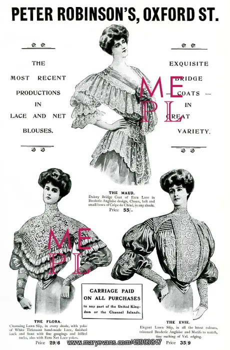 : Advert for Peter Robinson's ladies blouses 1905 : Advert for Peter Robinson's ladies blouses 1905