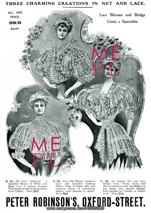 : Advert for Peter Robinson's ladies blouses 1907 : Advert for Peter Robinson's ladies blouses 1907