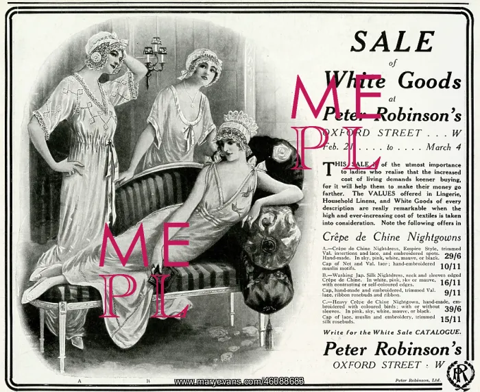 : Advert for Peter Robinson's nightdresses 1916 : Advert for Peter Robinson's nightdresses 1916