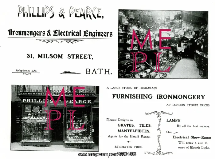 : Advert for Phillips & Pearce, Ironmongers, Bath : Advert for Phillips & Pearce, Ironmongers, Bath