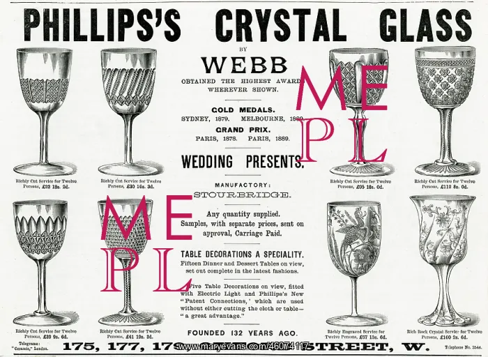 : Advert for Phillips's crystal glasses 1892 : Advert for Phillips's crystal glasses 1892