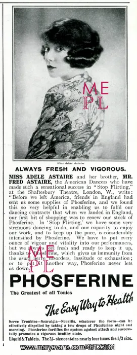 : Advert for Phospherine with Adele Astaire 1923 : Advert for Phospherine with Adele Astaire 1923
