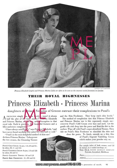 : Advert for Ponds Cold Cream featuring Princess Marina : Advert for Ponds Cold Cream featuring Princess Marina
