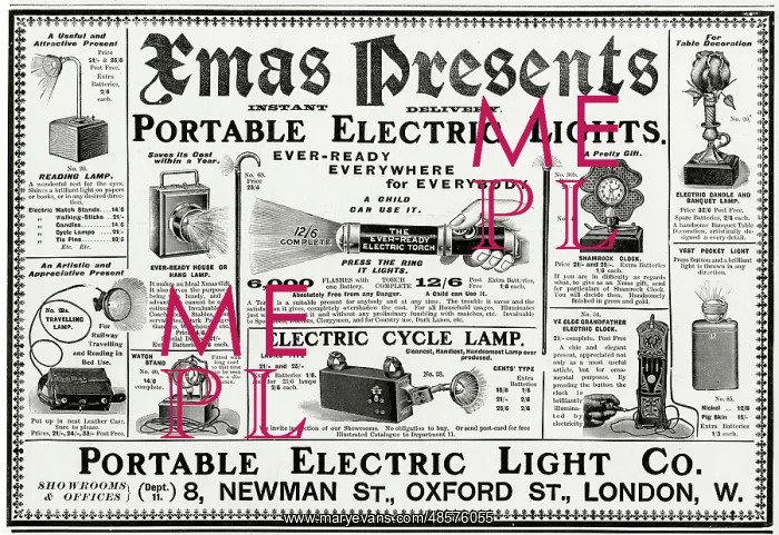 : Advert for Portable hand-held electric lights 1902 : Advert for Portable hand-held electric lights 1902