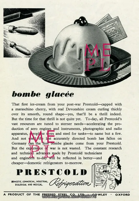 : Advert for Prescold, bombe glacee icecream 1945 : Advert for Prescold, bombe glacee icecream 1945