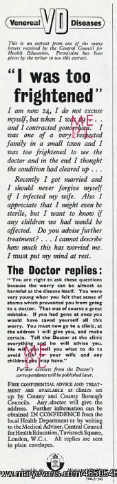 : Advert for the prevention of Venereal Diseases 1943 : Advert for the prevention of Venereal Diseases 1943