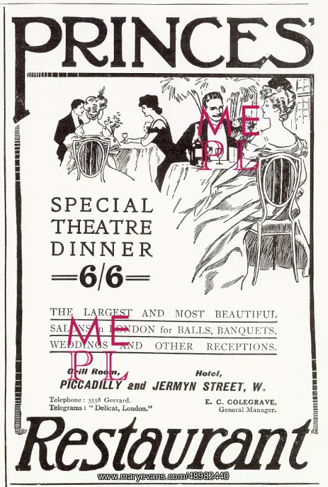 : Advert for Princes special theatre and dinner 1911 : Advert for Princes special theatre and dinner 1911
