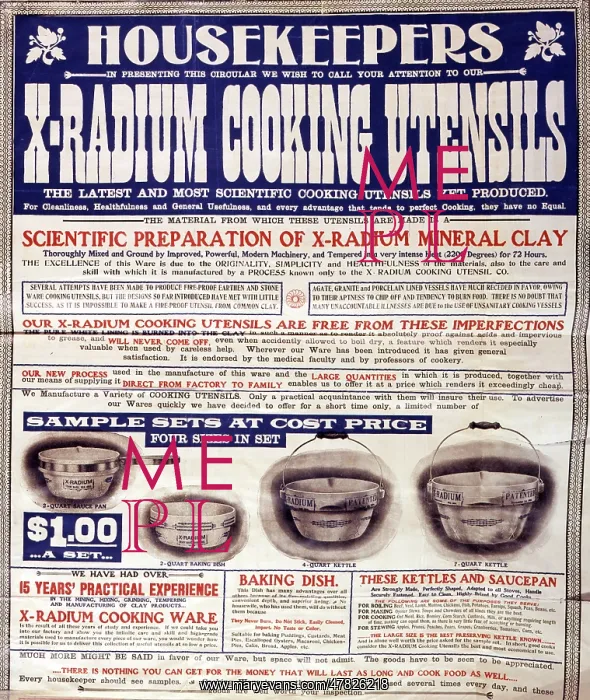 : Ad for Radioactive Cooking Utentils, 1905 : Ad for Radioactive Cooking Utentils, 1905