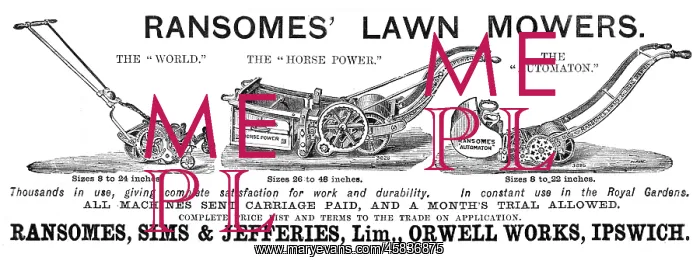 : Advert for Ransomes lawn mowers 1883 : Advert for Ransomes lawn mowers 1883