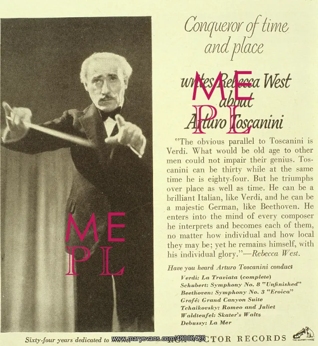 : Advertisement for RCA Victor, featuring Toscanini : Advertisement for RCA Victor, featuring Toscanini