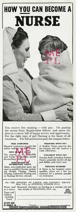 : Advert for recruitment of nurses 1943 : Advert for recruitment of nurses 1943