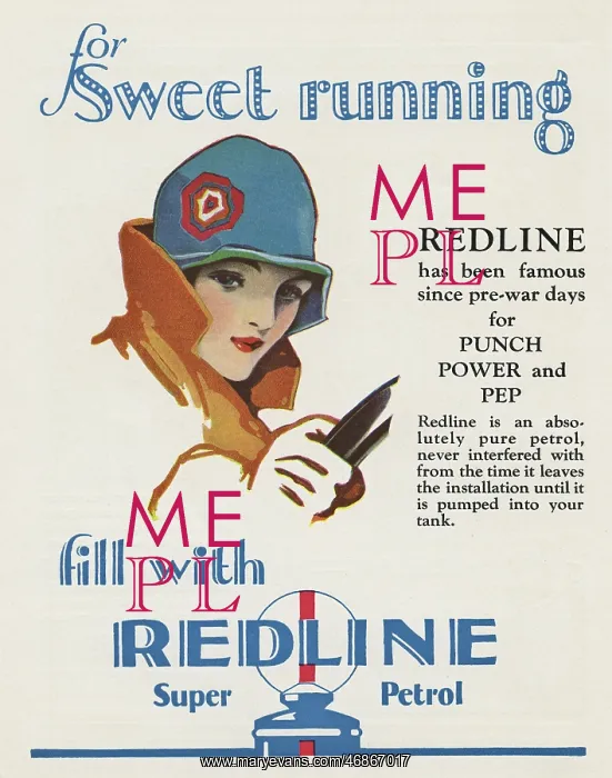 : Advertisement for Redline super petrol : Advertisement for Redline super petrol