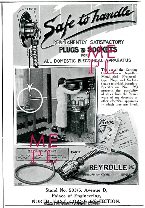 : Advert for Reyrolle electric plug & sockets 1929 : Advert for Reyrolle electric plug & sockets 1929