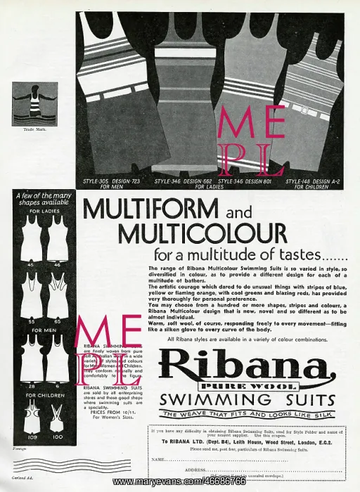 : Advert for Ribana pure wool bathing suits 1931 : Advert for Ribana pure wool bathing suits 1931