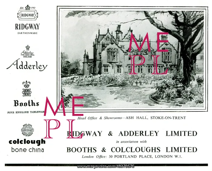  : Advert, Ridgway & Adderley, Booths & Colcloughs