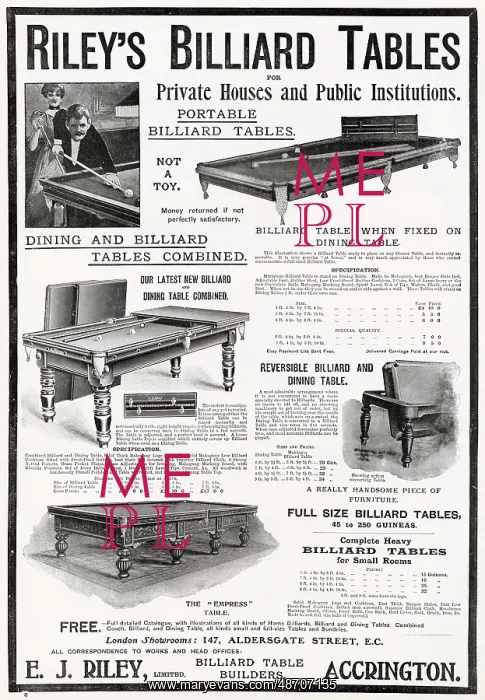: Advert for Riley's Billiard Tables 1903 : Advert for Riley's Billiard Tables 1903