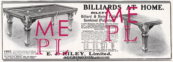 : Advert for Riley's Billiard Tables 1904 : Advert for Riley's Billiard Tables 1904