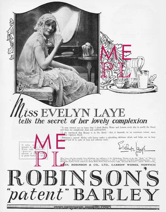 : Advert for Robinson's Barley water, 1926 featuring : Advert for Robinson's Barley water, 1926 featuring