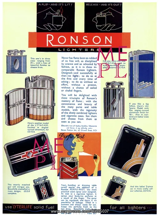: Advertisement for Ronson lighters, 1931 : Advertisement for Ronson lighters, 1931