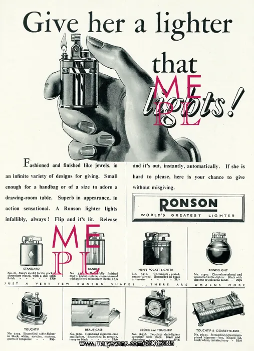 : Advert for Ronson lighters 1938 : Advert for Ronson lighters 1938