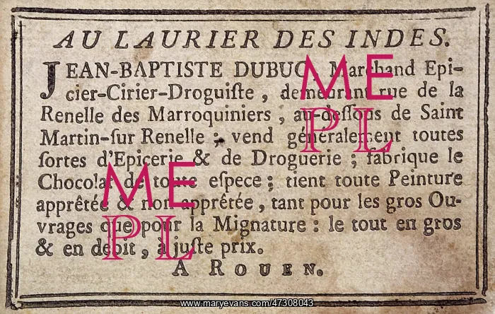 : ADVERT / ROUEN SHOP 1790S : ADVERT / ROUEN SHOP 1790S