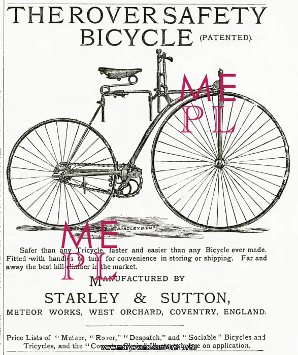 : Advert for Rover Safety Bicycle 1885 : Advert for Rover Safety Bicycle 1885