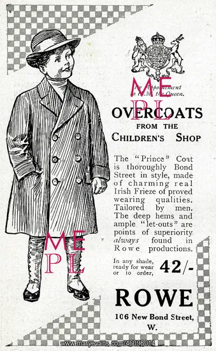 : Advert for Rowe children's overcoats 1914 : Advert for Rowe children's overcoats 1914