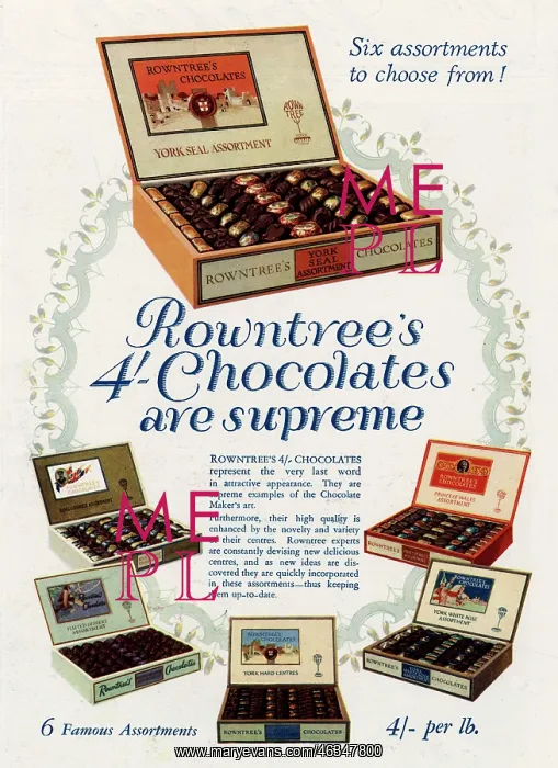 : Advert for Rowntree's chocolates 1928 : Advert for Rowntree's chocolates 1928
