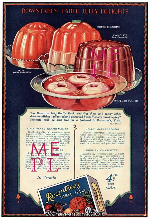: Advert for Rowntree's table jelly delights 1928 : Advert for Rowntree's table jelly delights 1928