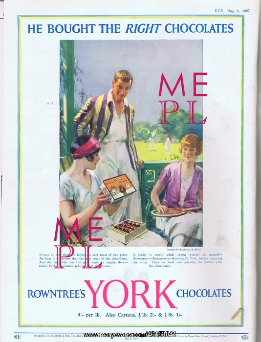 : Advert for Rowntree's York Chocolates, 1927 : Advert for Rowntree's York Chocolates, 1927